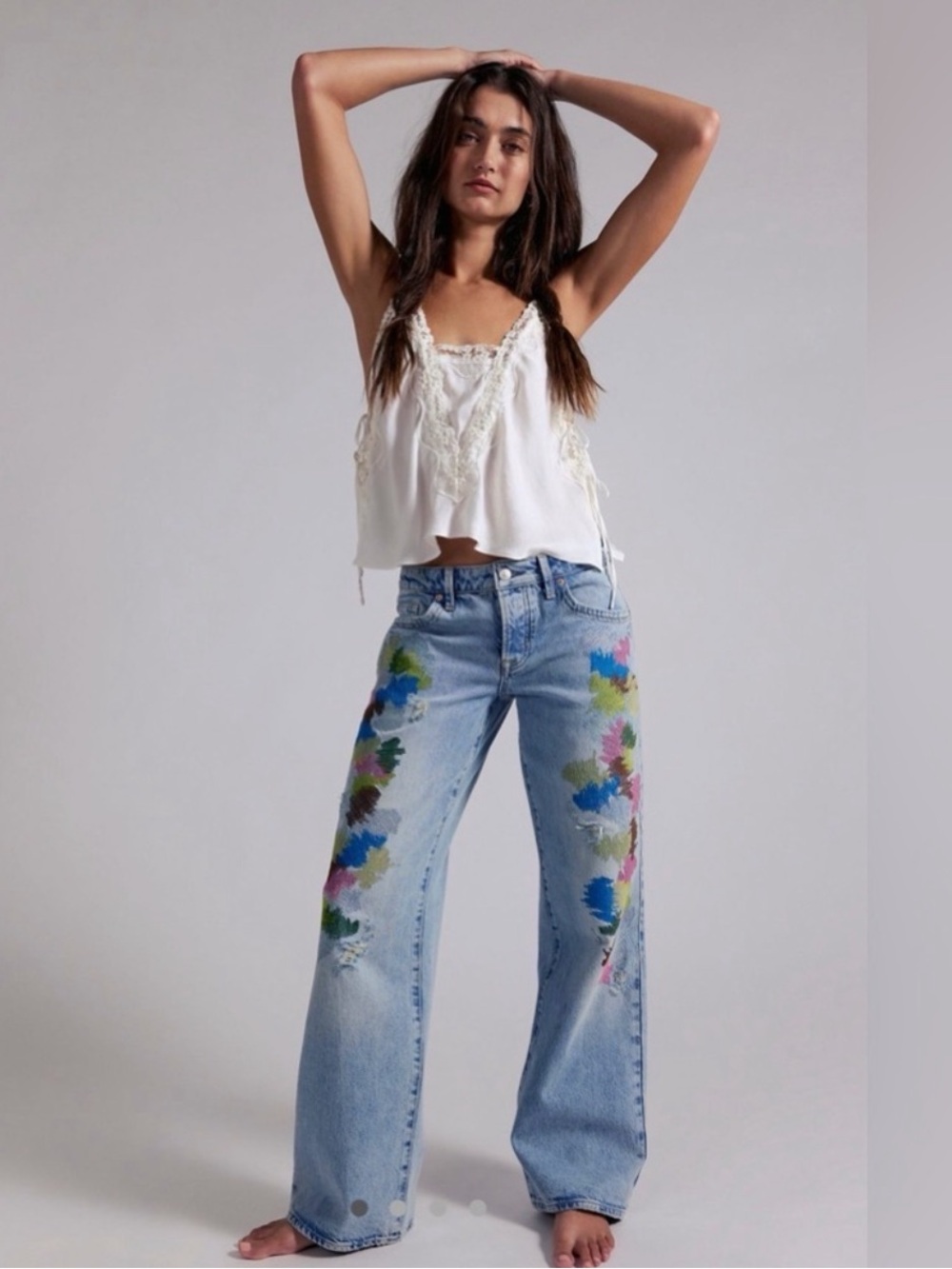 NWOT FREE PEOPLE We The Free Tennessee Low Rise Embroidered Boyfriend Jeans 31